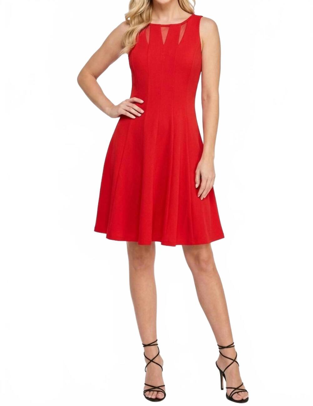 NEW GABBY SKYE illusion mesh fit and flare party dress in tomato